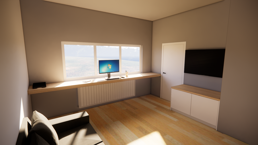 Bureau et meuble TV en bois massif, élégants et fonctionnels